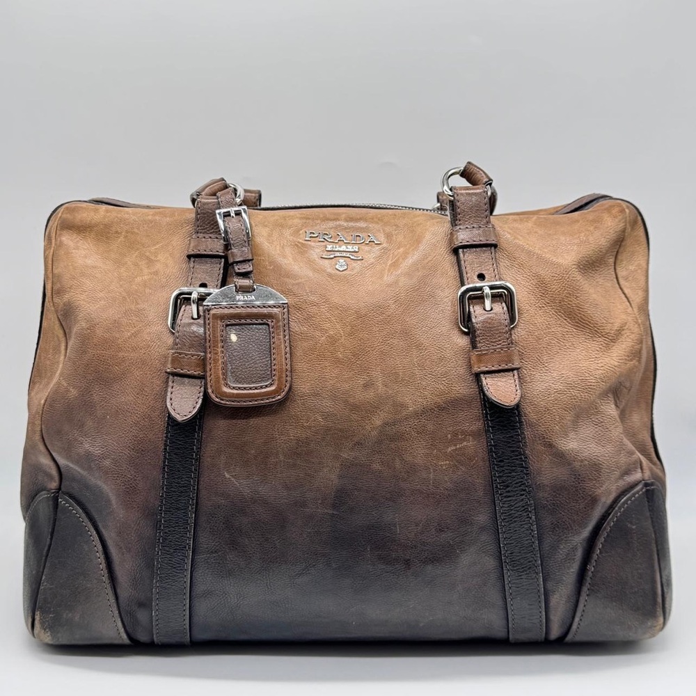 Prada Milano Authentic Glacecalf Sfumato Leather Handbag Brown Italy